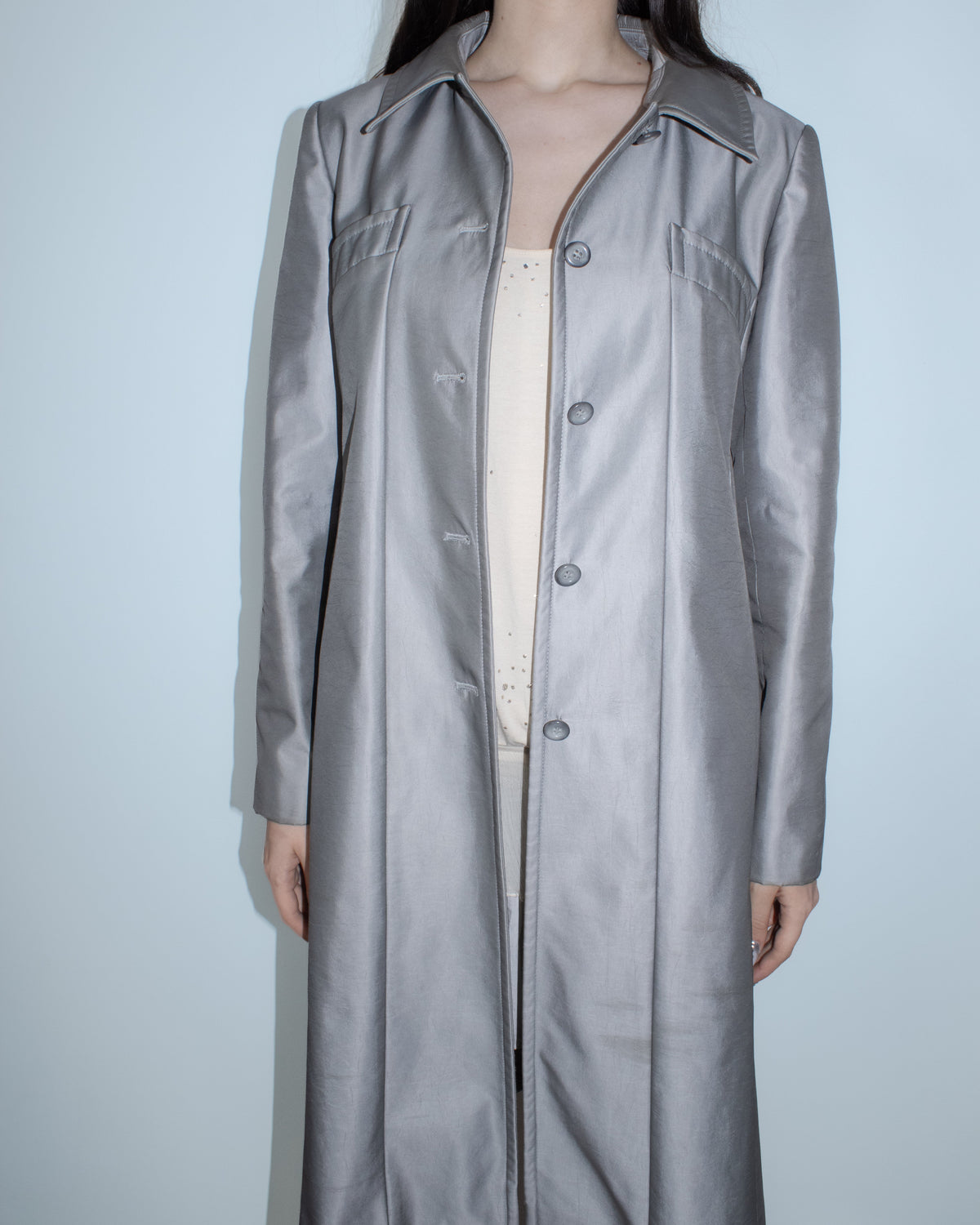 balenciaga la mode metallic grey coat