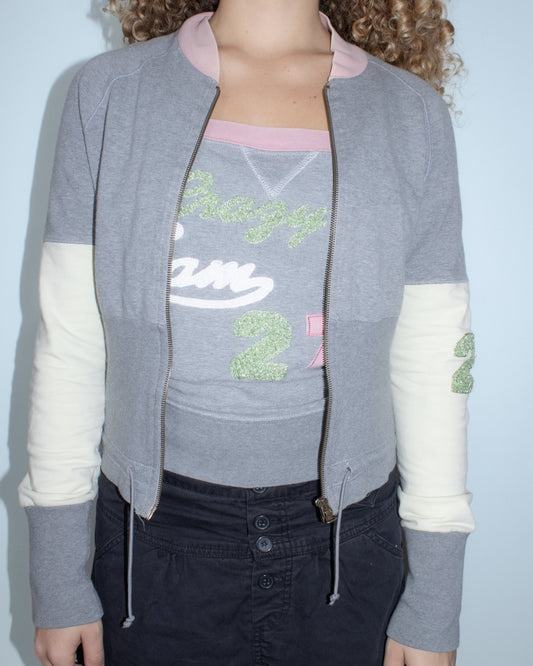 pinko pink/grey zip-up hoodie