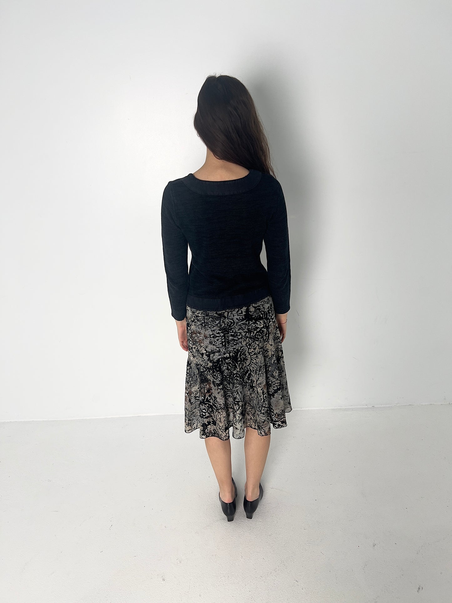 LINEN BLEND BLACK KNIT TOP