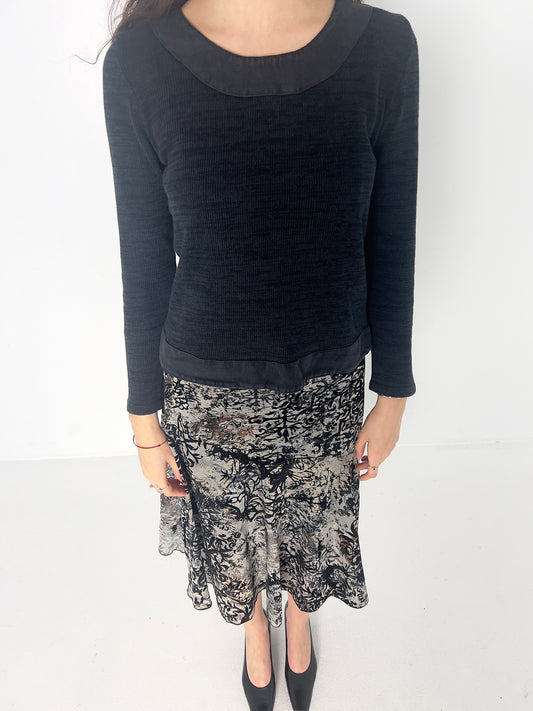 LINEN BLEND BLACK KNIT TOP