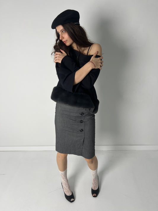 MARELLA GREY BUTTON FRONT MIDI SKIRT