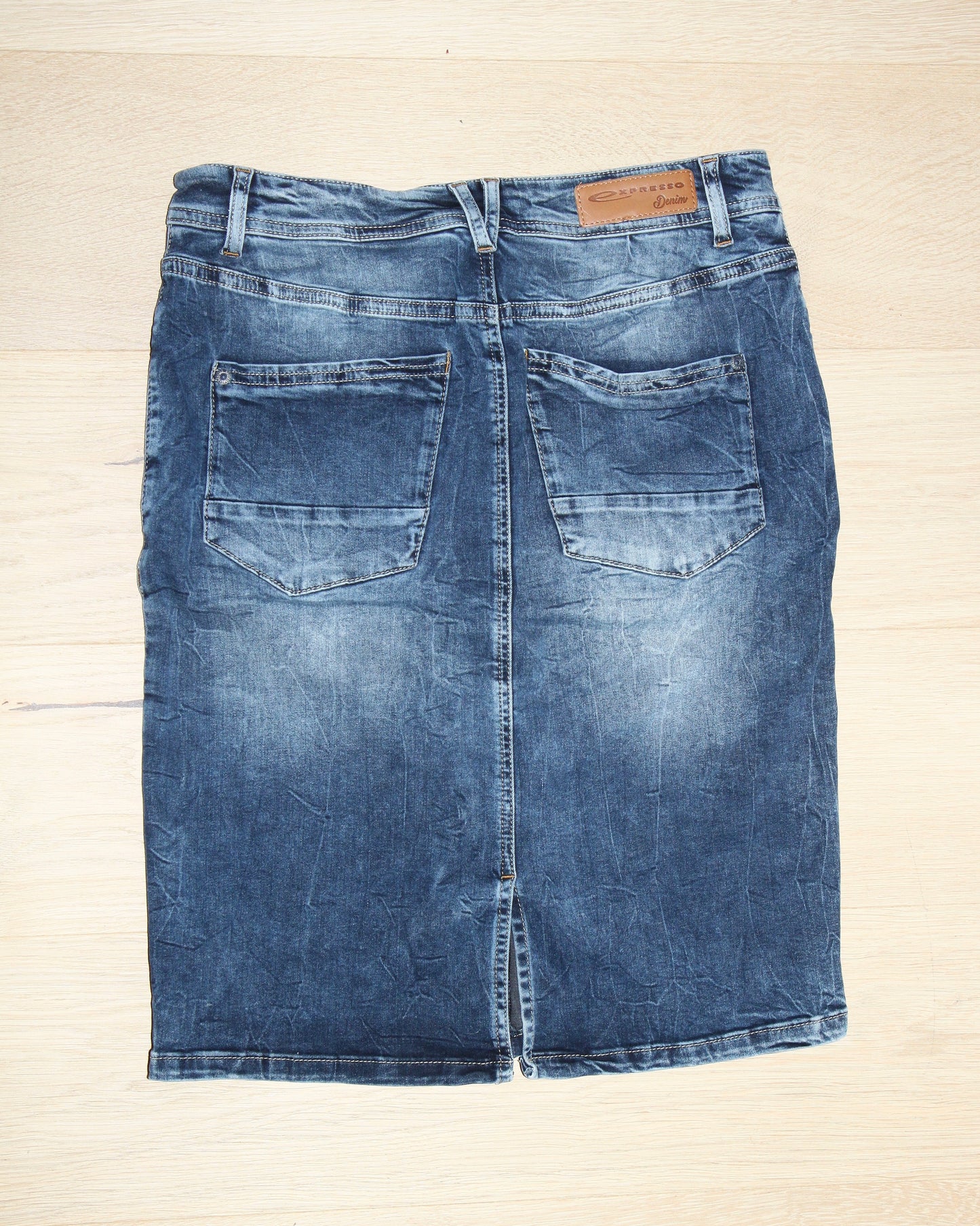 DOUBLE-ZIP DENIM PENCIL SKIRT