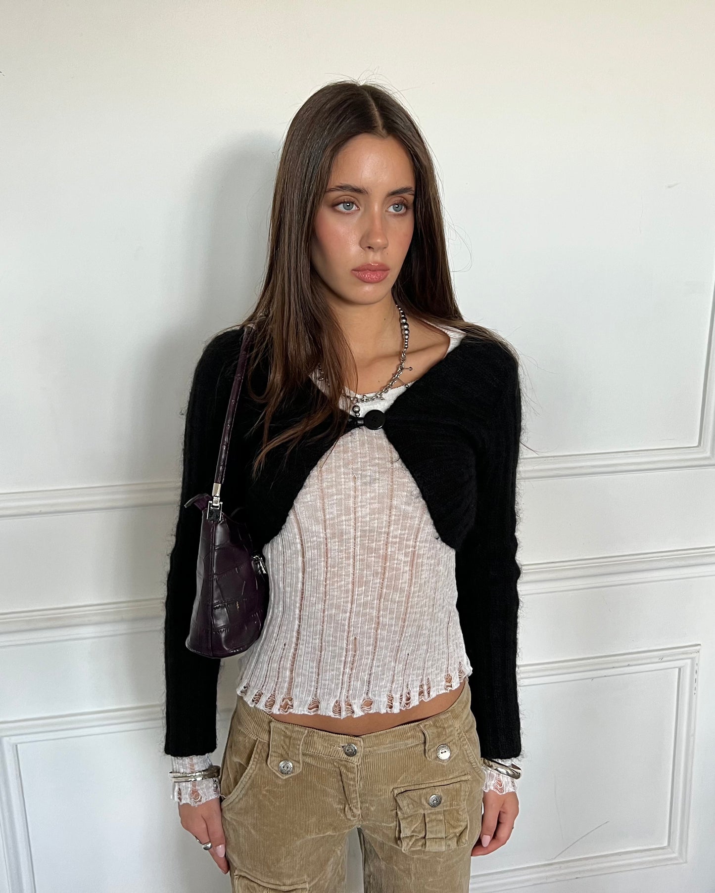 BLACK FLUFFY KNIT BOLERO