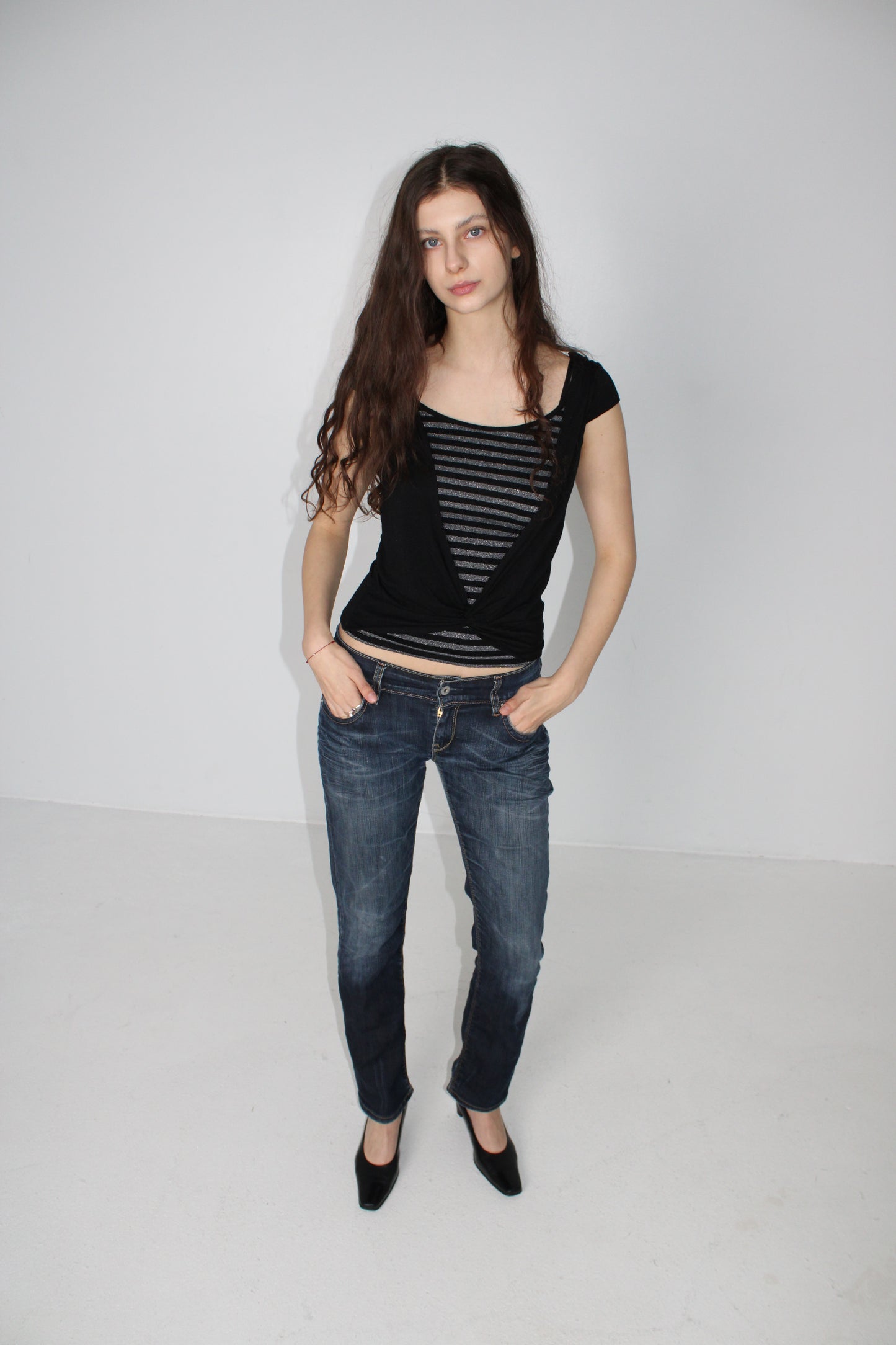 CUT-OUT WRAP T-SHIRT WITH STRIPES