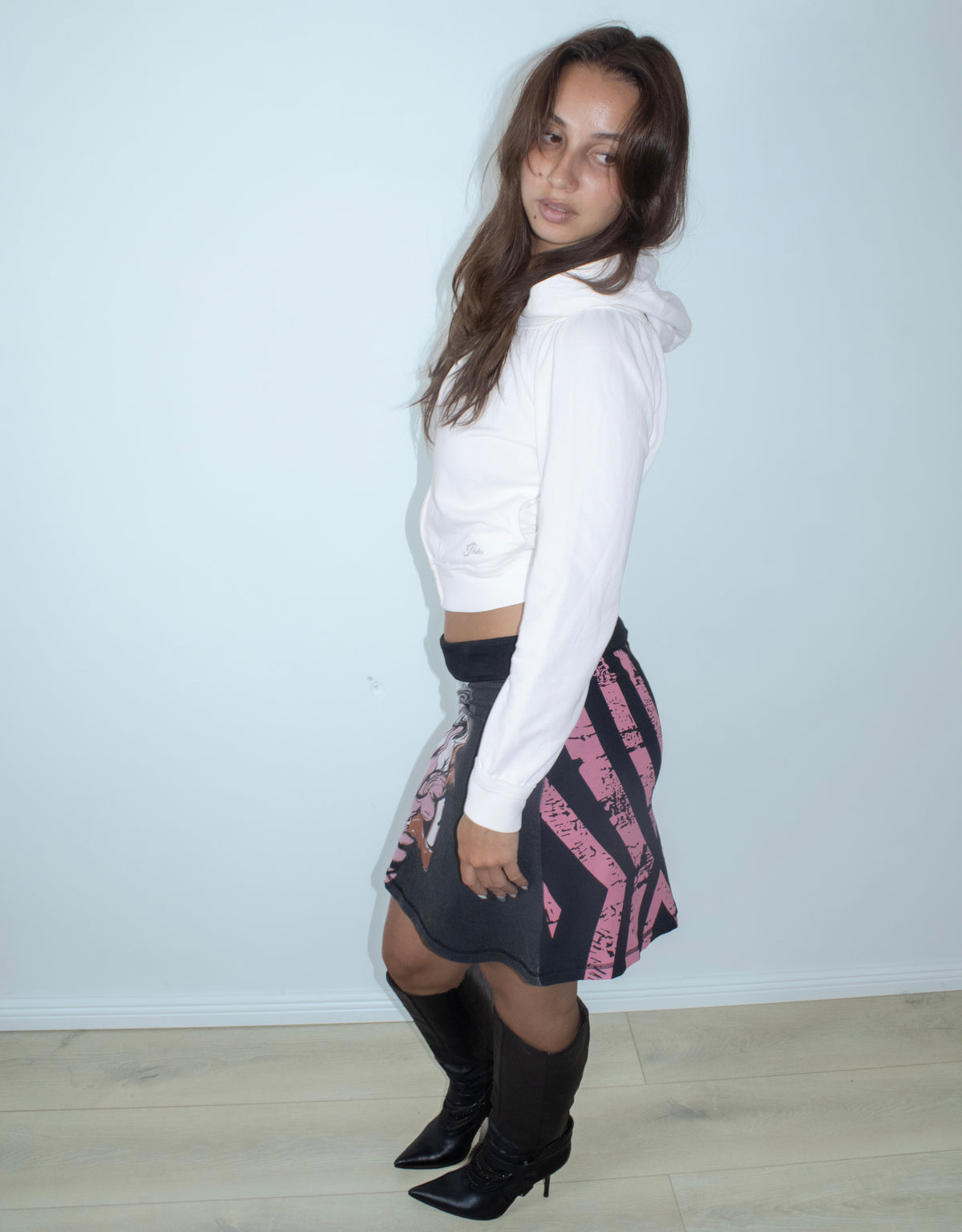 white ruched zip-up hoodie