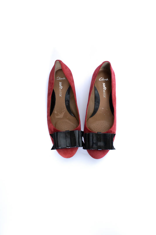 red suede bow ballerinas