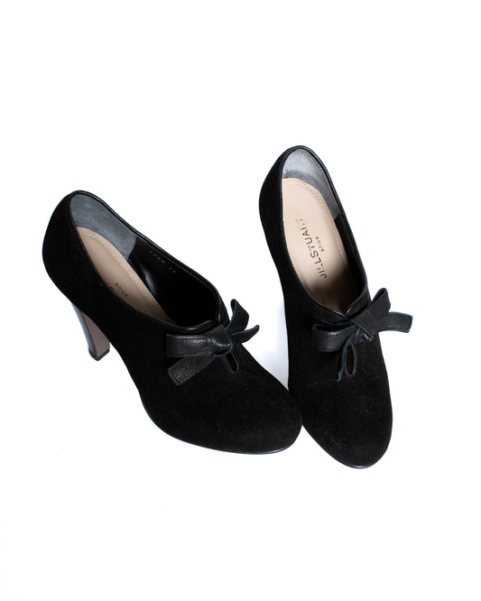 black suede bow ankle boots