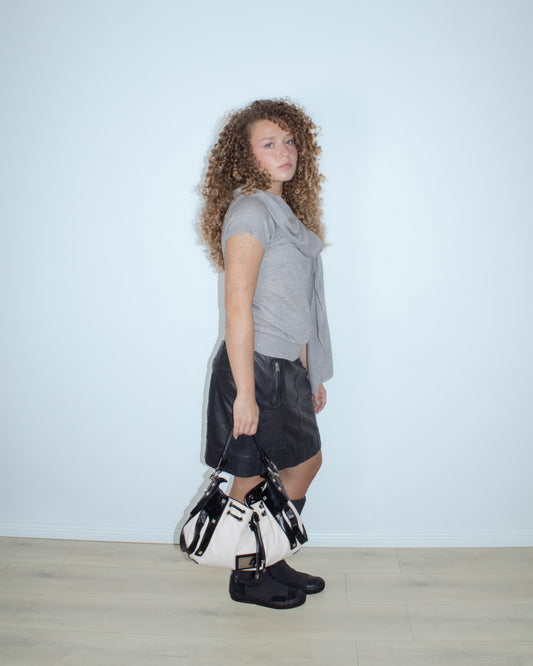 karen miller white black bag