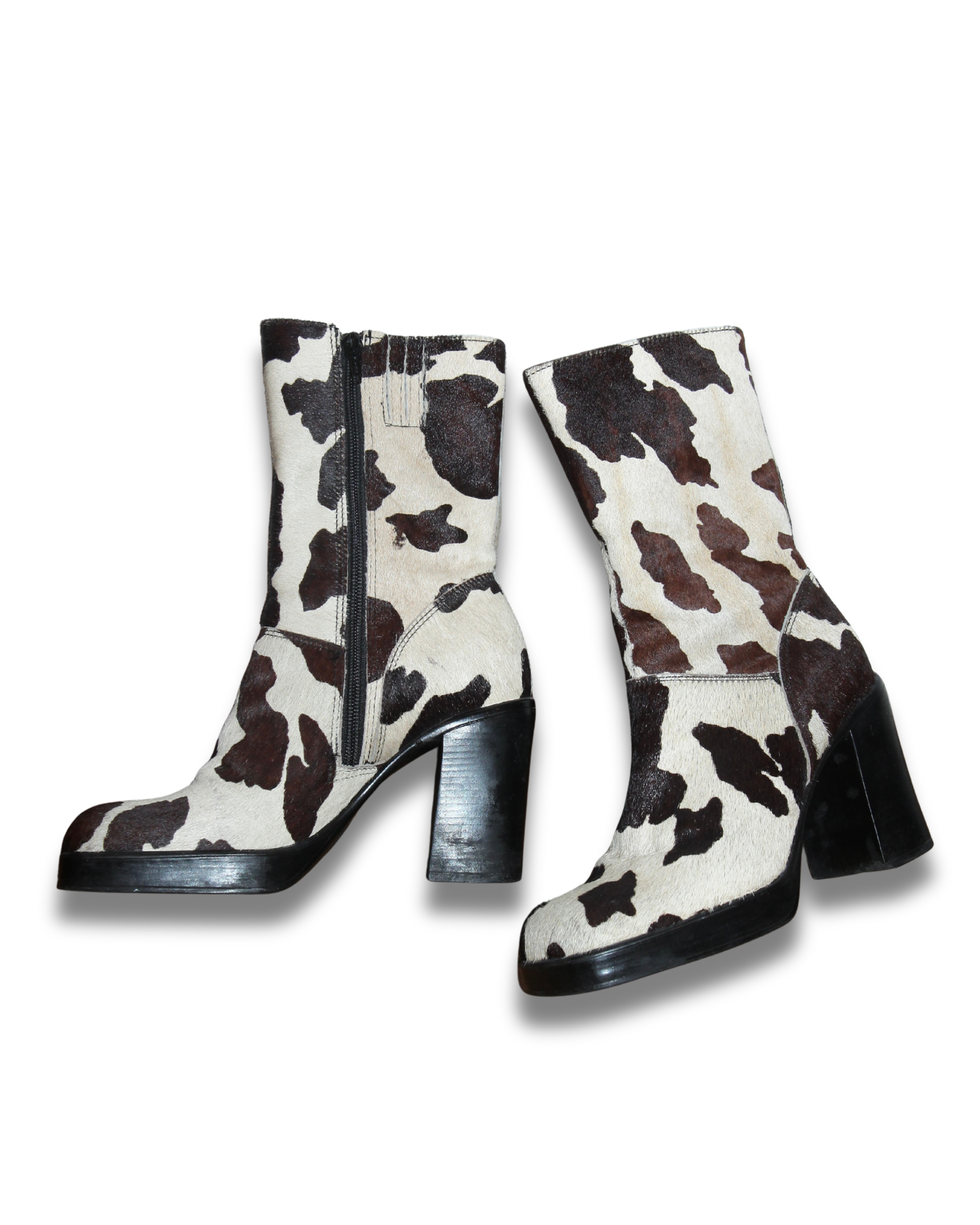 STEVE MADDEN COW PRINT PLATFORM BOOTS