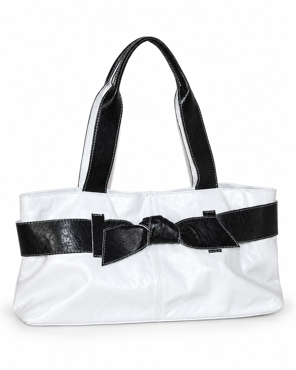 black & white leather bow shoulder bag
