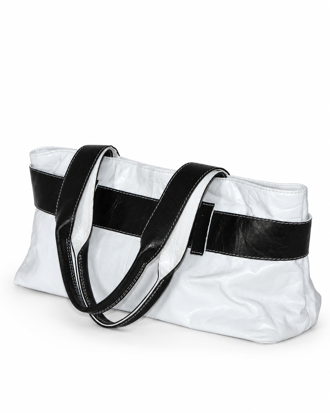 black & white leather bow shoulder bag