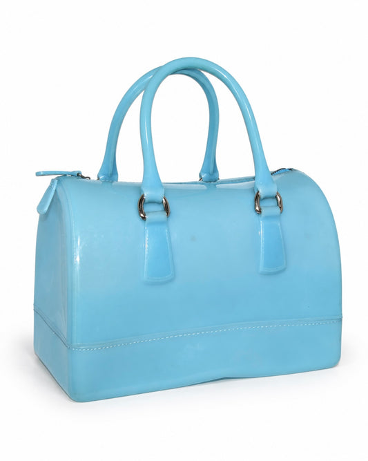 bright blue jelly boston bag