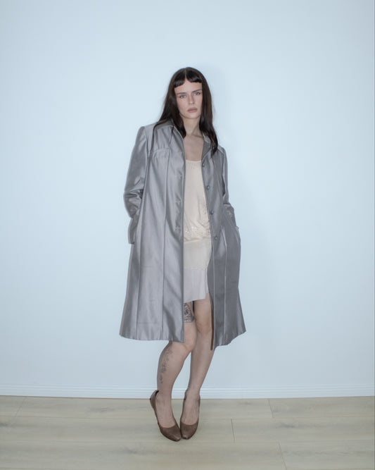 balenciaga la mode metallic grey coat