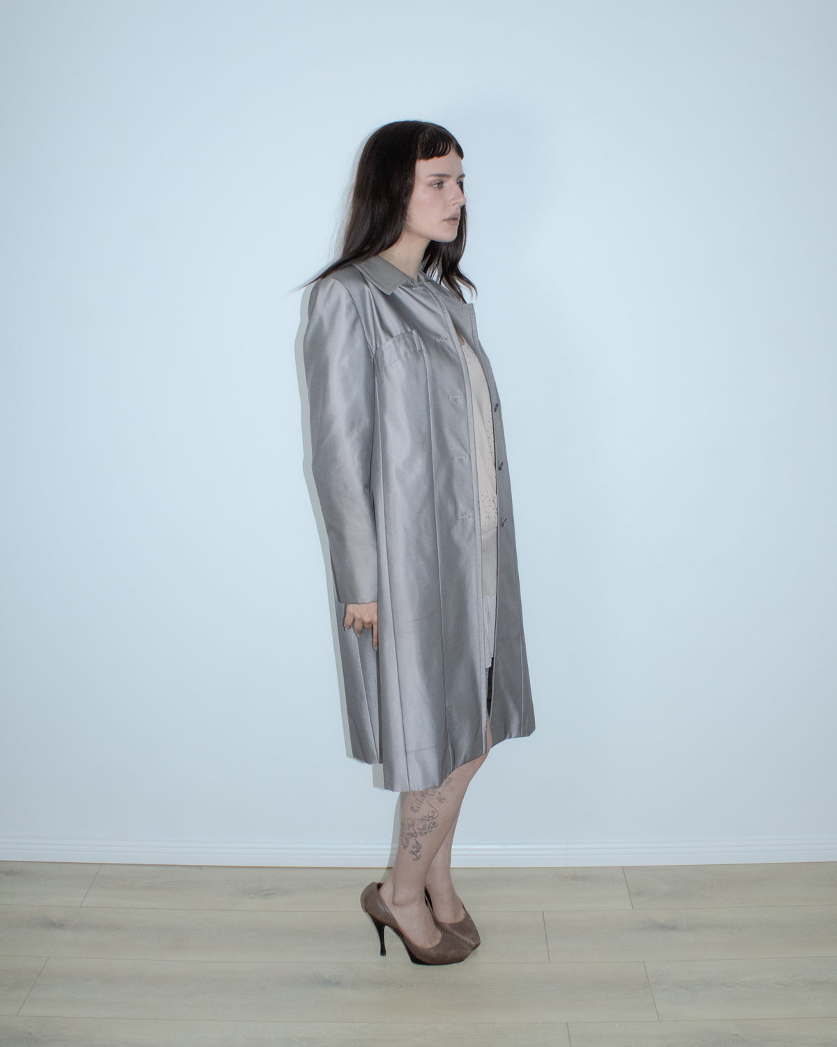 balenciaga la mode metallic grey coat