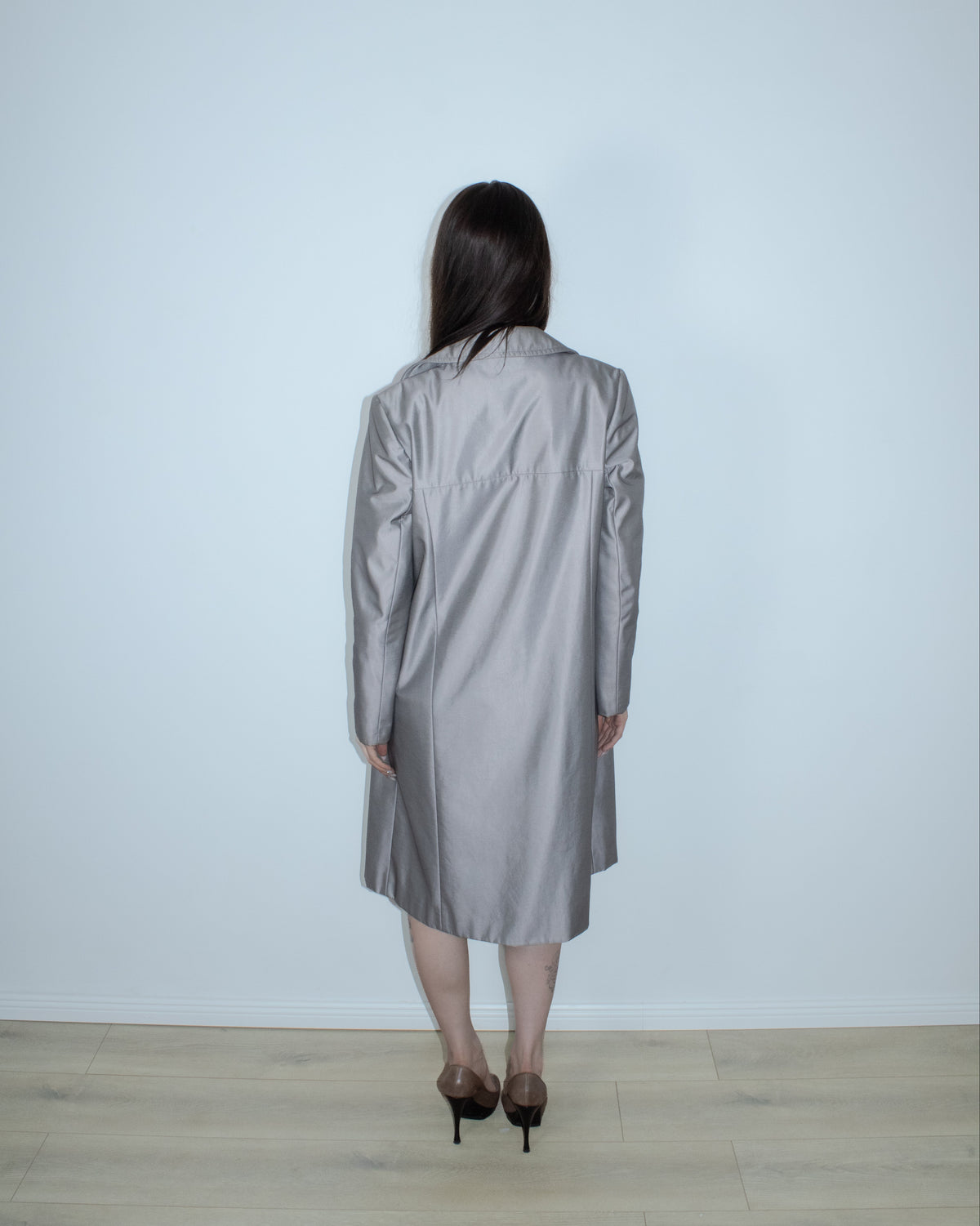 balenciaga la mode metallic grey coat