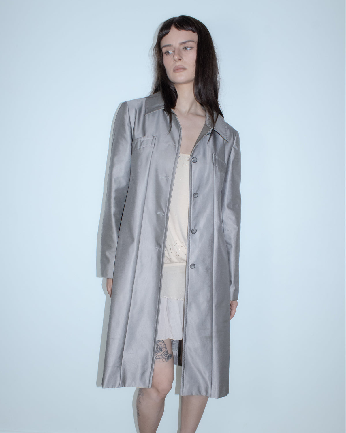 balenciaga la mode metallic grey coat