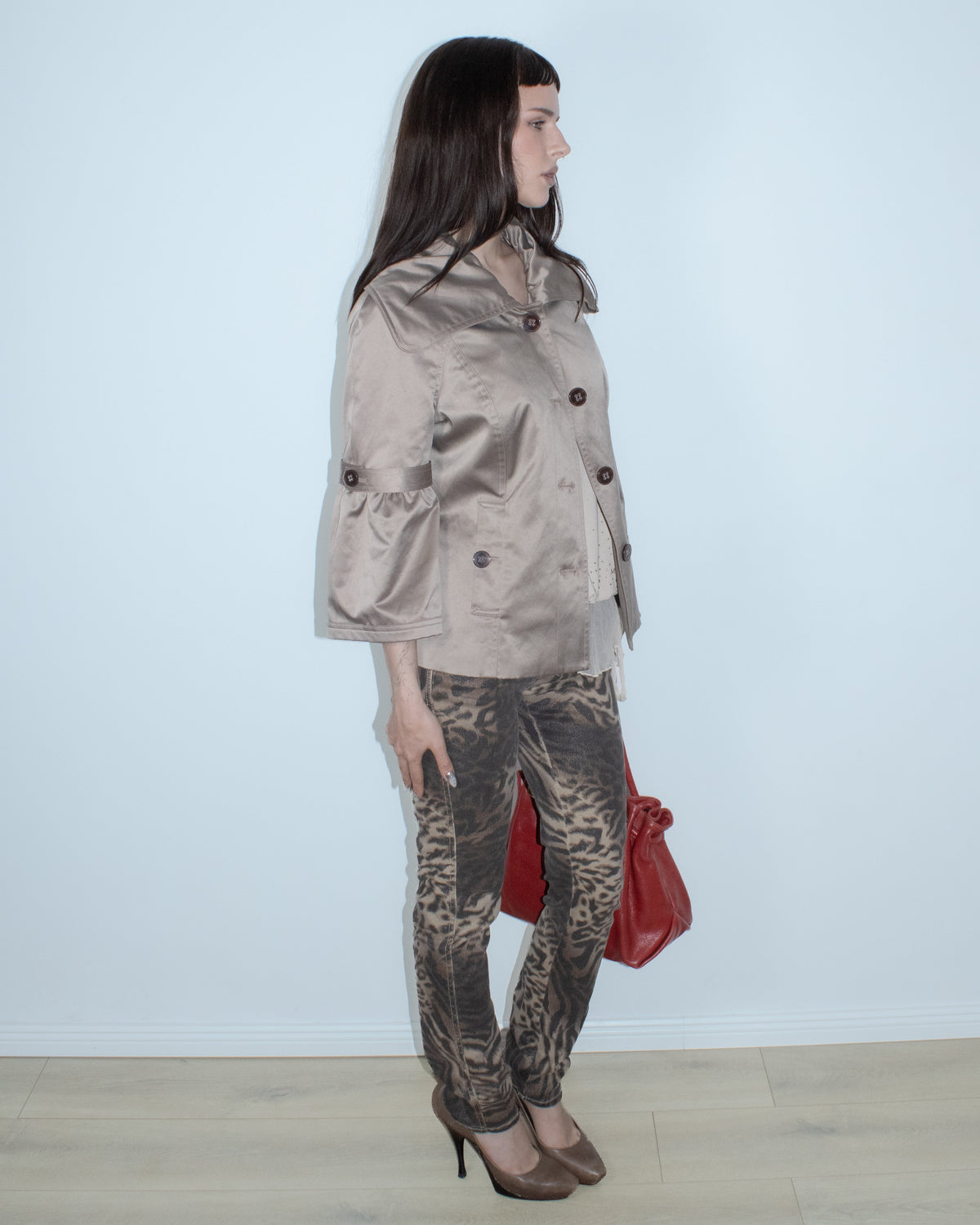 beige cropped raincoat