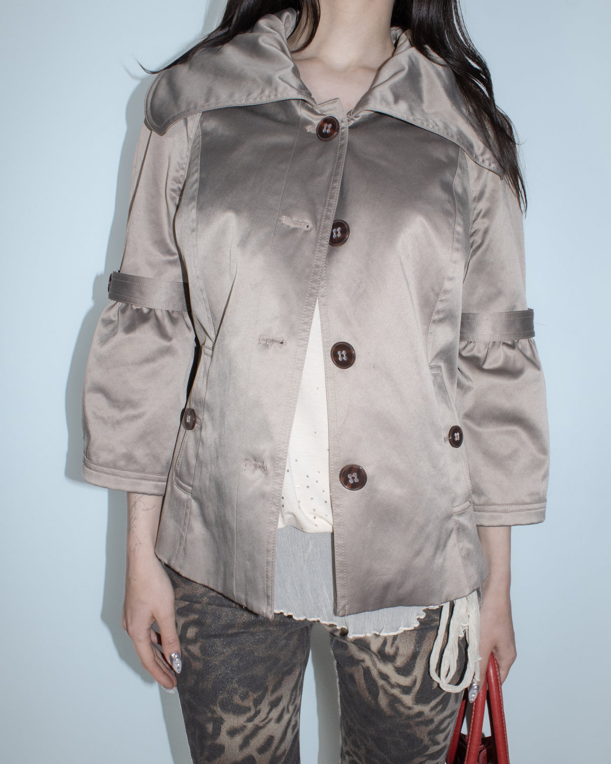 beige cropped raincoat