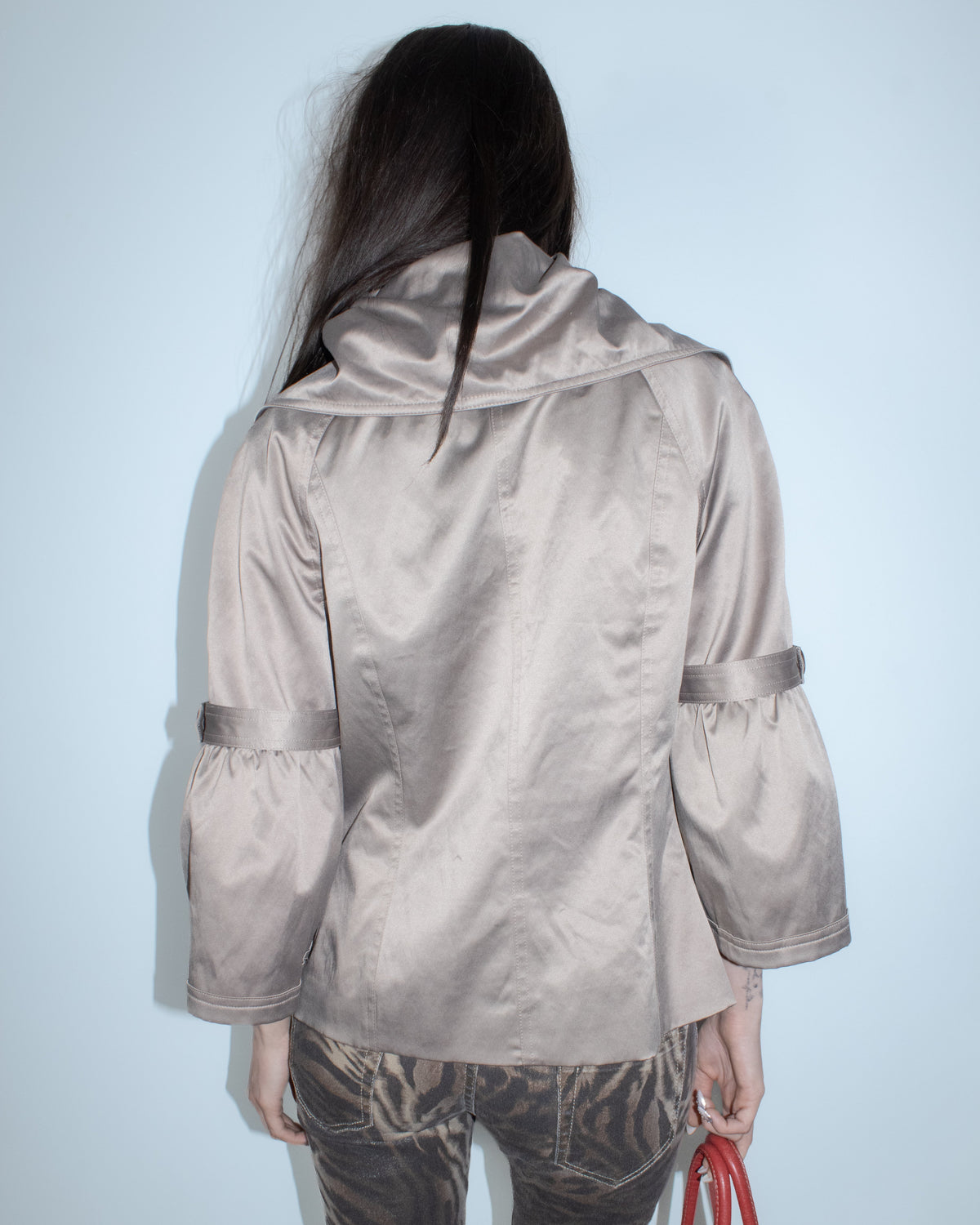 beige cropped raincoat