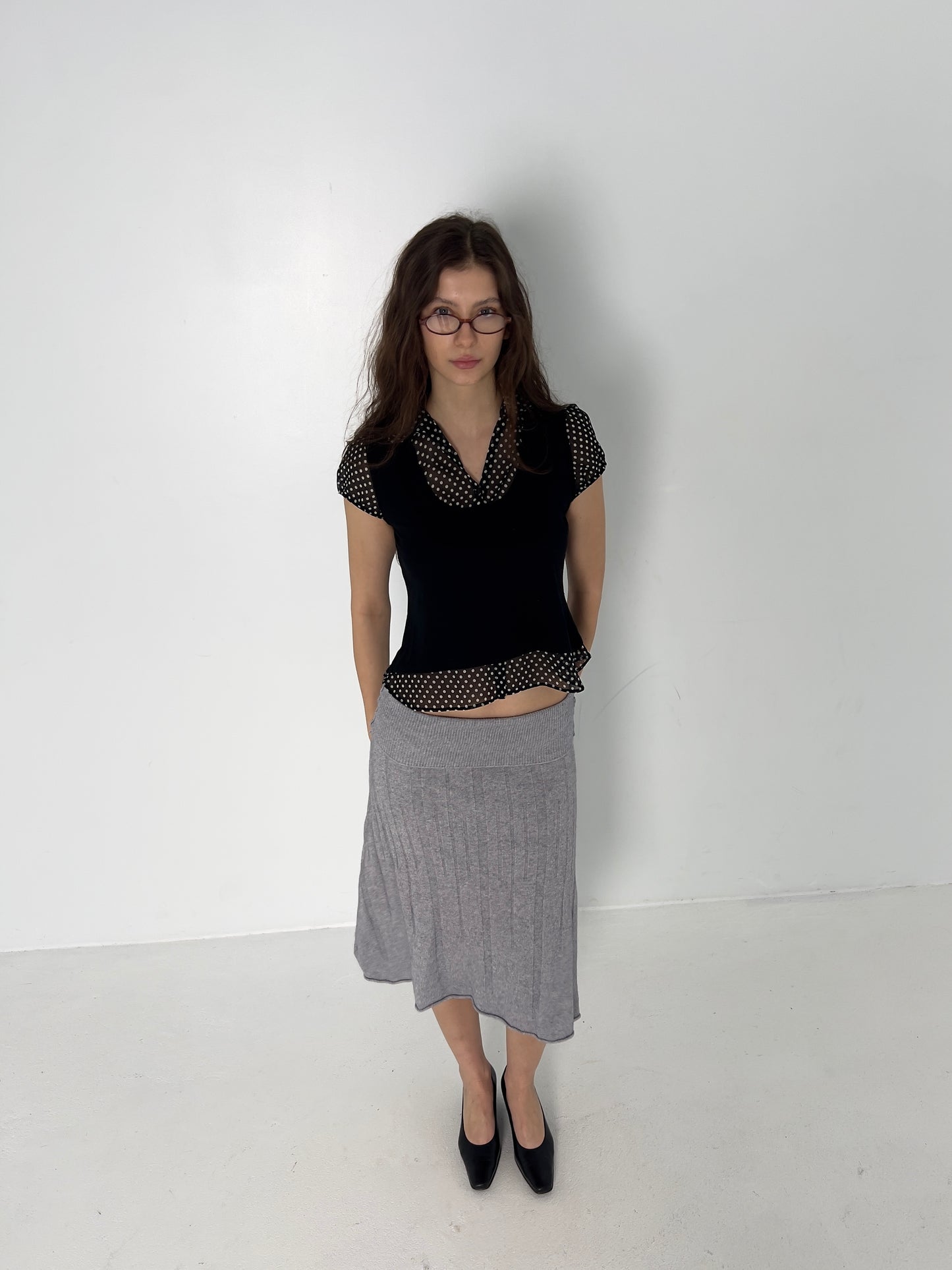 GREY MIDI KNIT SKIRT