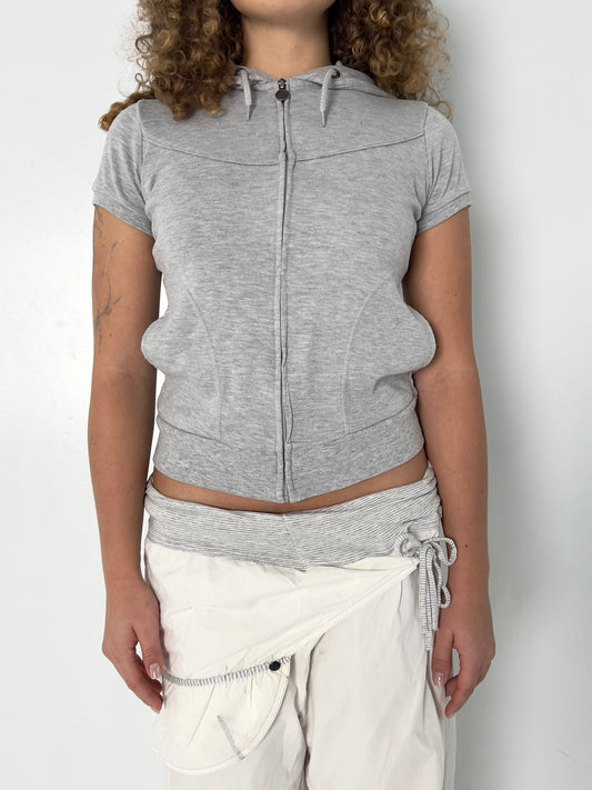 GREY ZIP HOODIE TOP