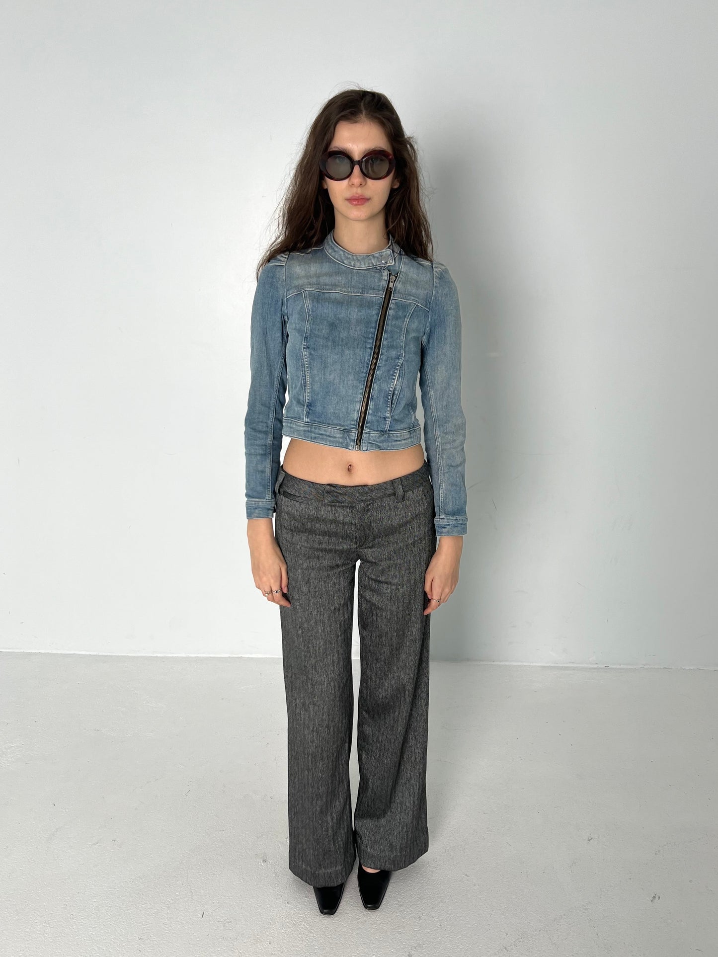 ASYMMETRIC ZIP-UP DENIM JACKET