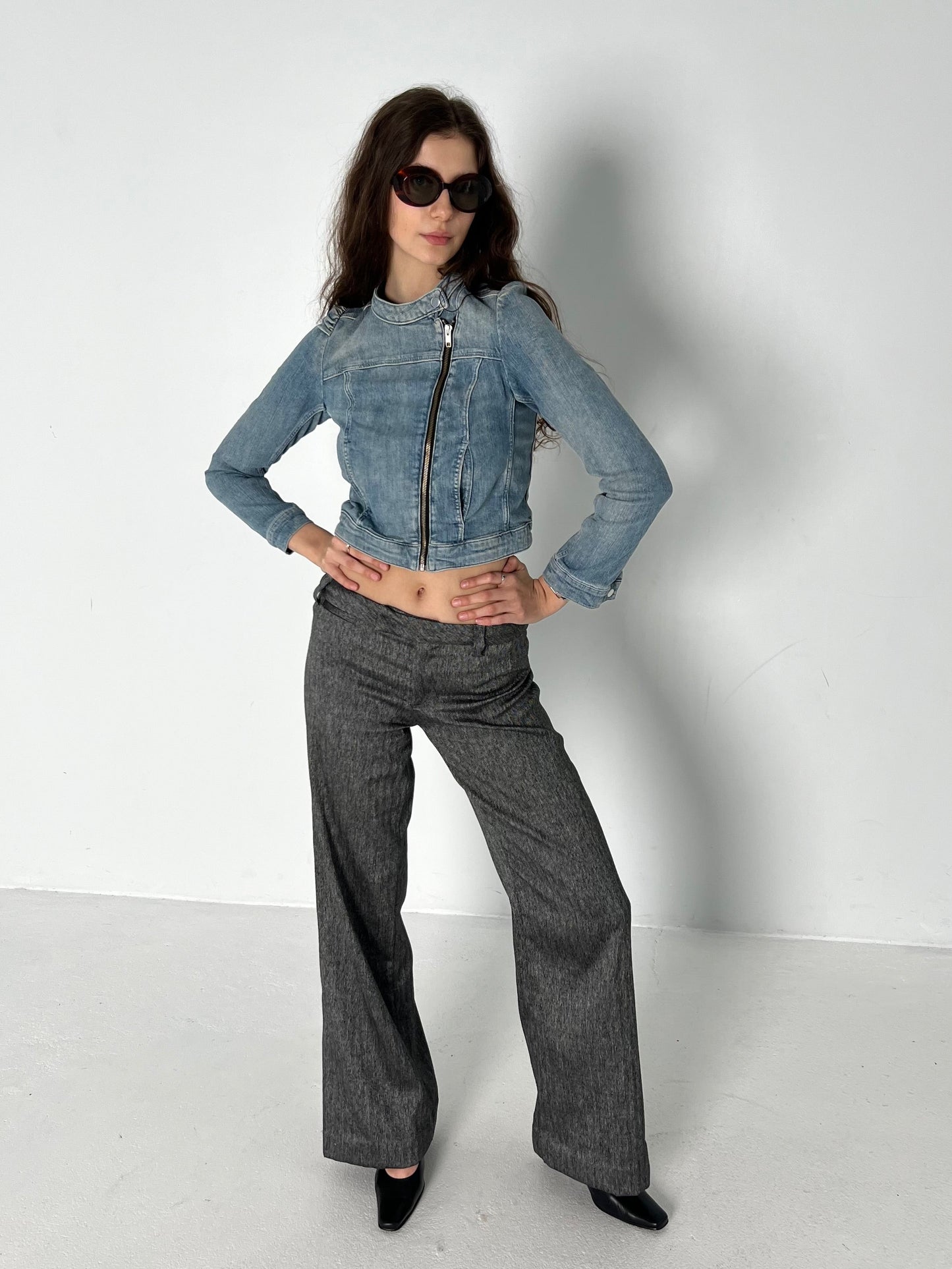 ASYMMETRIC ZIP-UP DENIM JACKET