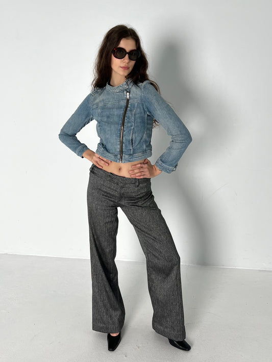 ASYMMETRIC ZIP-UP DENIM JACKET