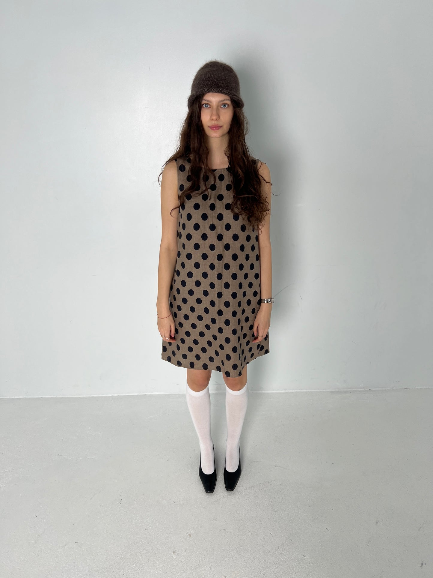POLKA DOT LINEN MIDI DRESS