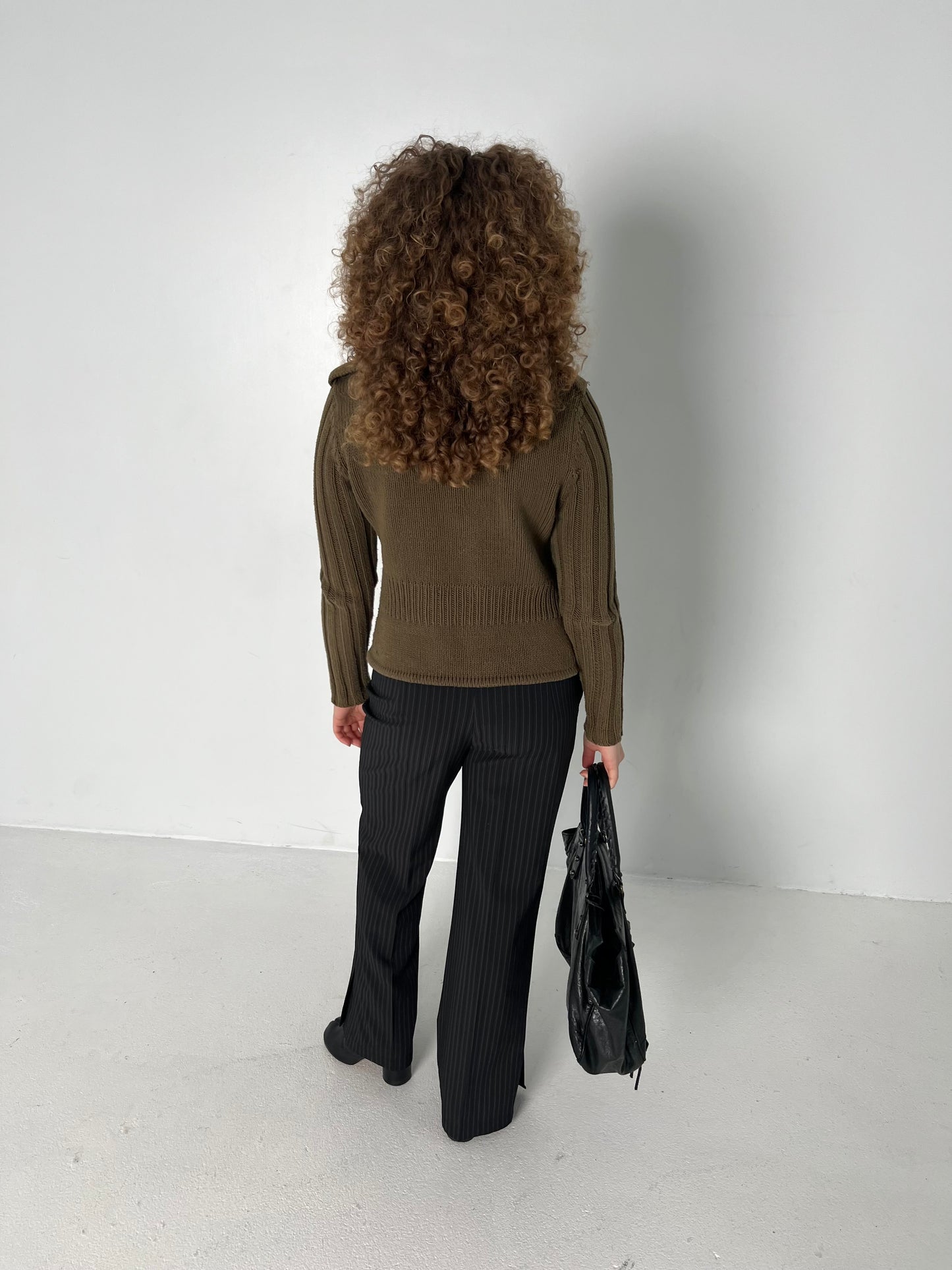 BLACK LOW-WAIST PINSTRIPE TROUSERS