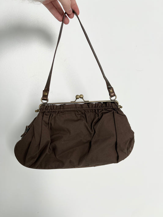 BROWN EMBROIDERED FRAME BAG