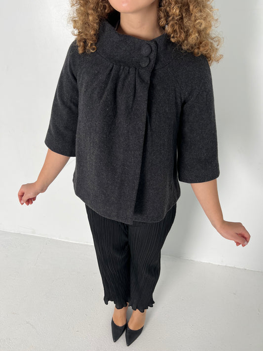 WOOL BLEND DARK GREY PEACOAT