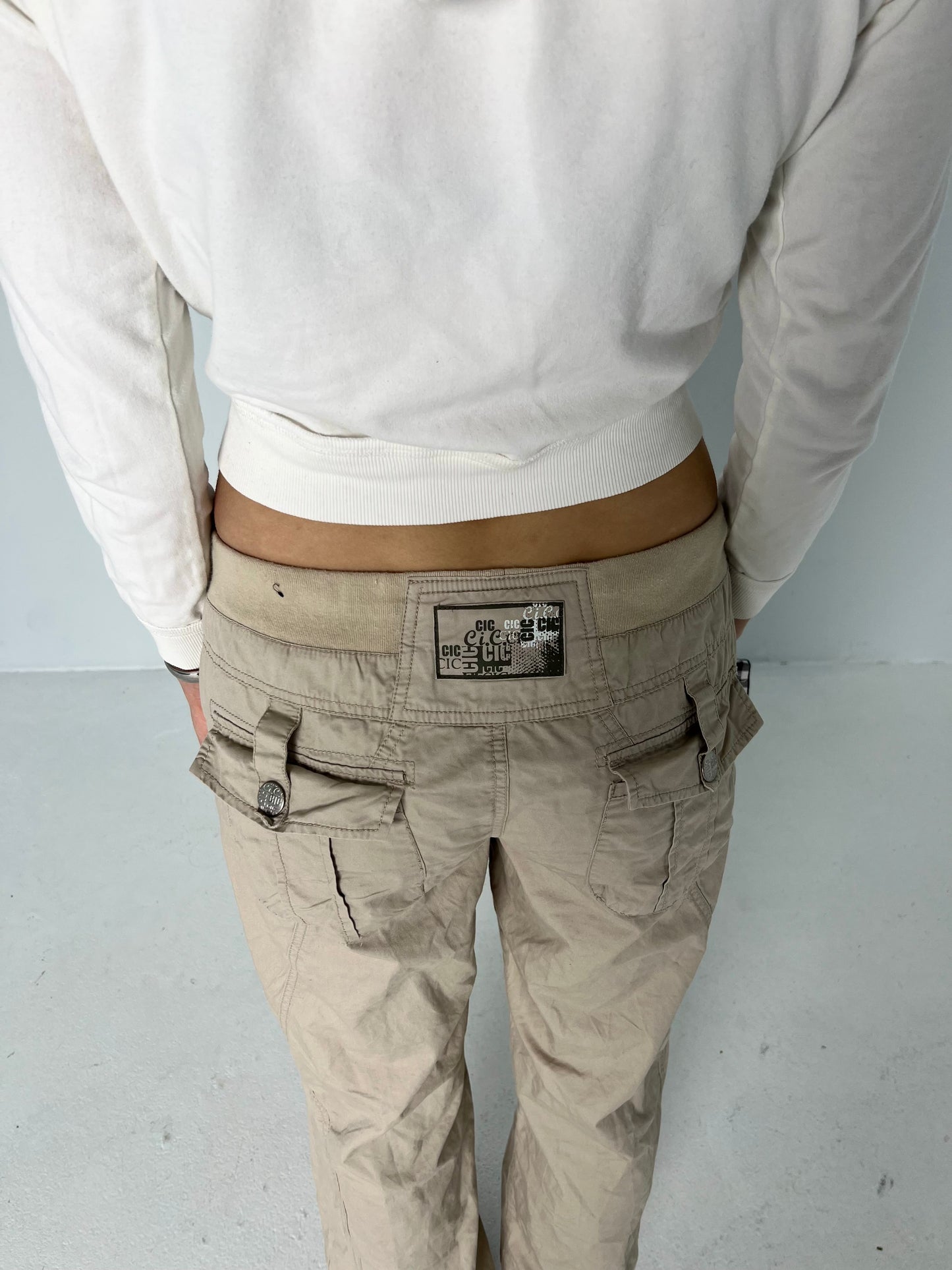 BEIGE DRAWSTRING CARGO PANTS