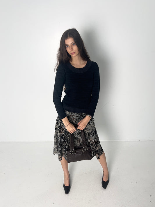 LINEN BLEND BLACK KNIT TOP