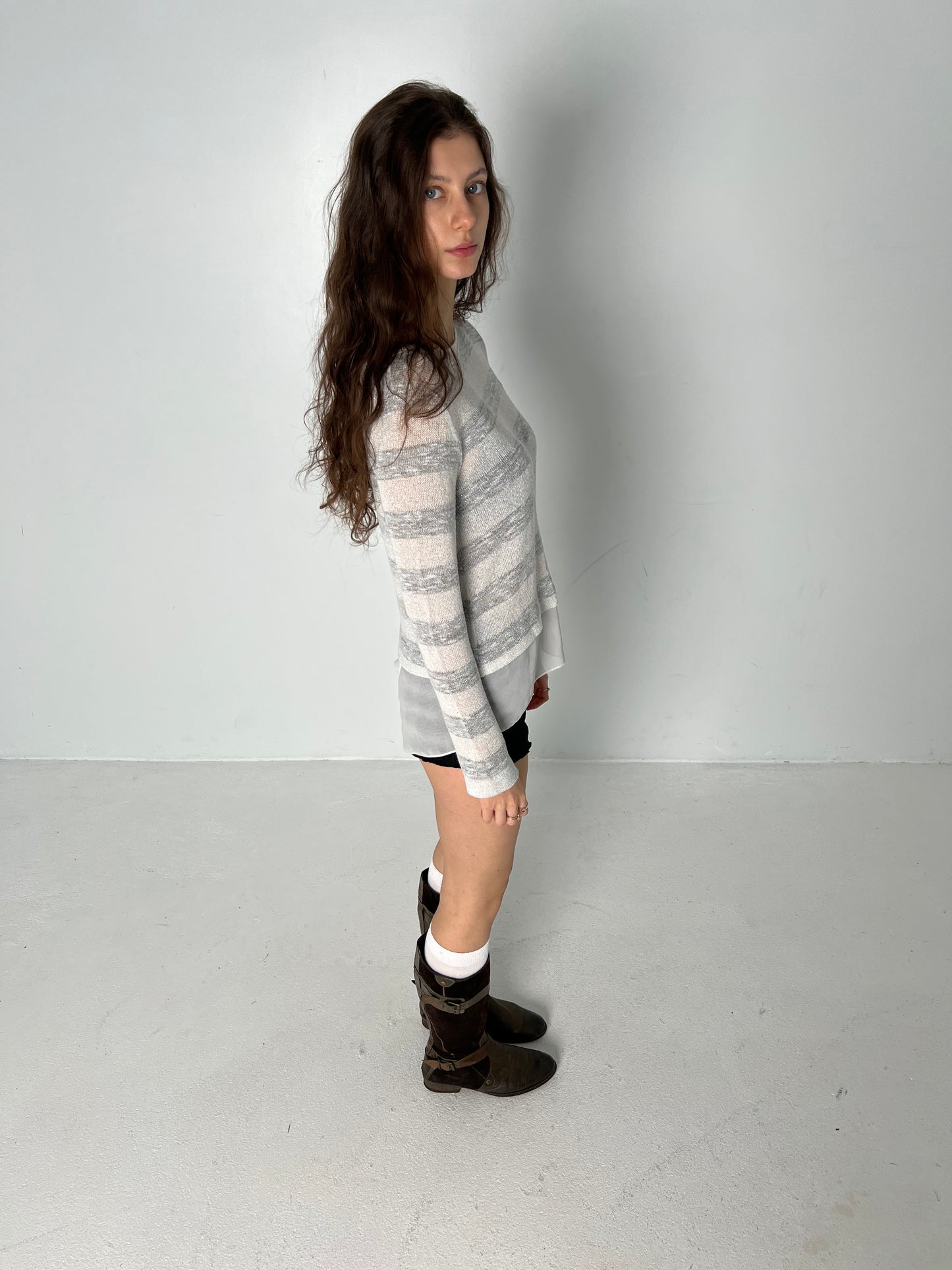 STRIPED SPARKLY LONG SLEEVE TOP