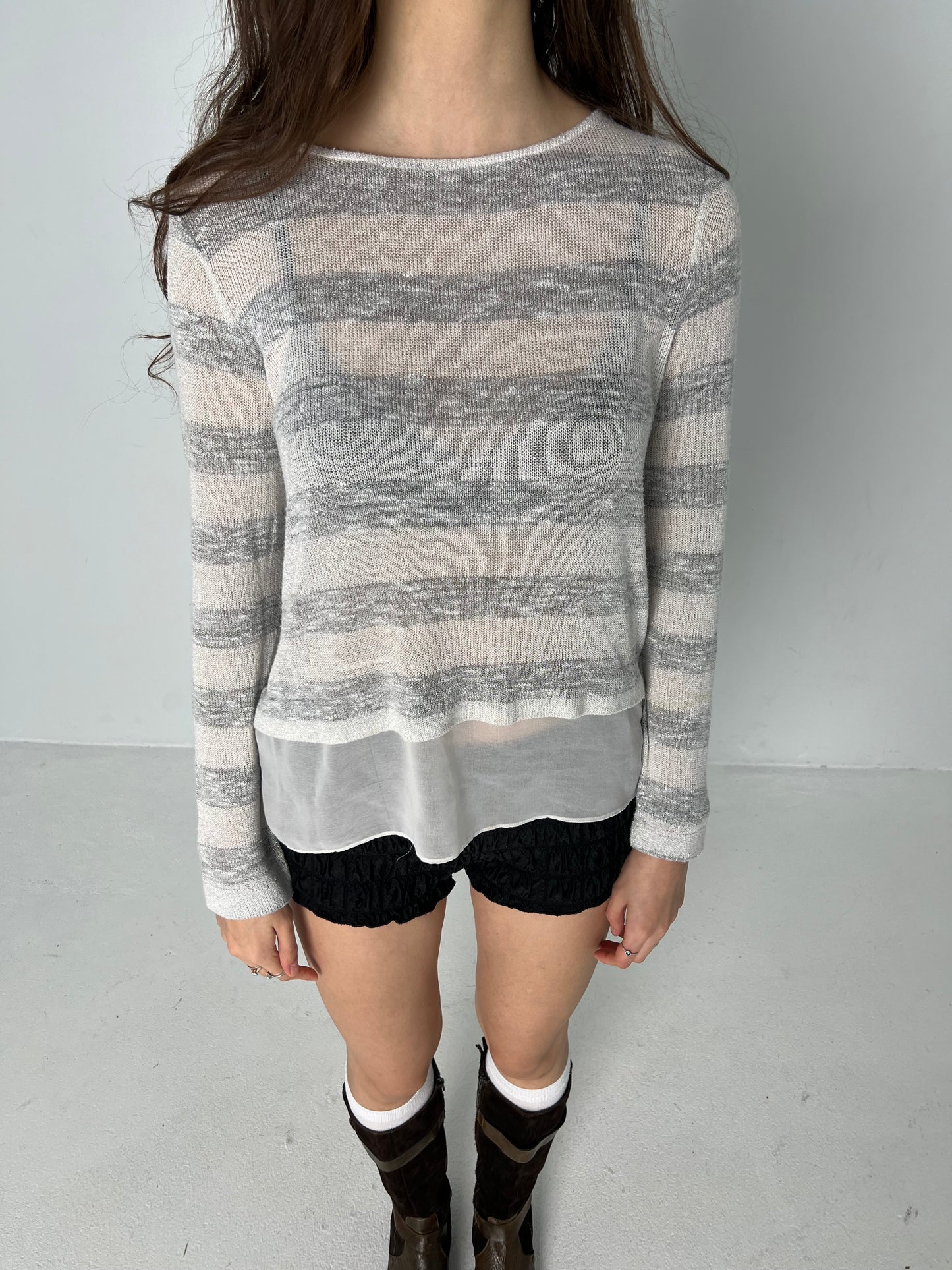 STRIPED SPARKLY LONG SLEEVE TOP