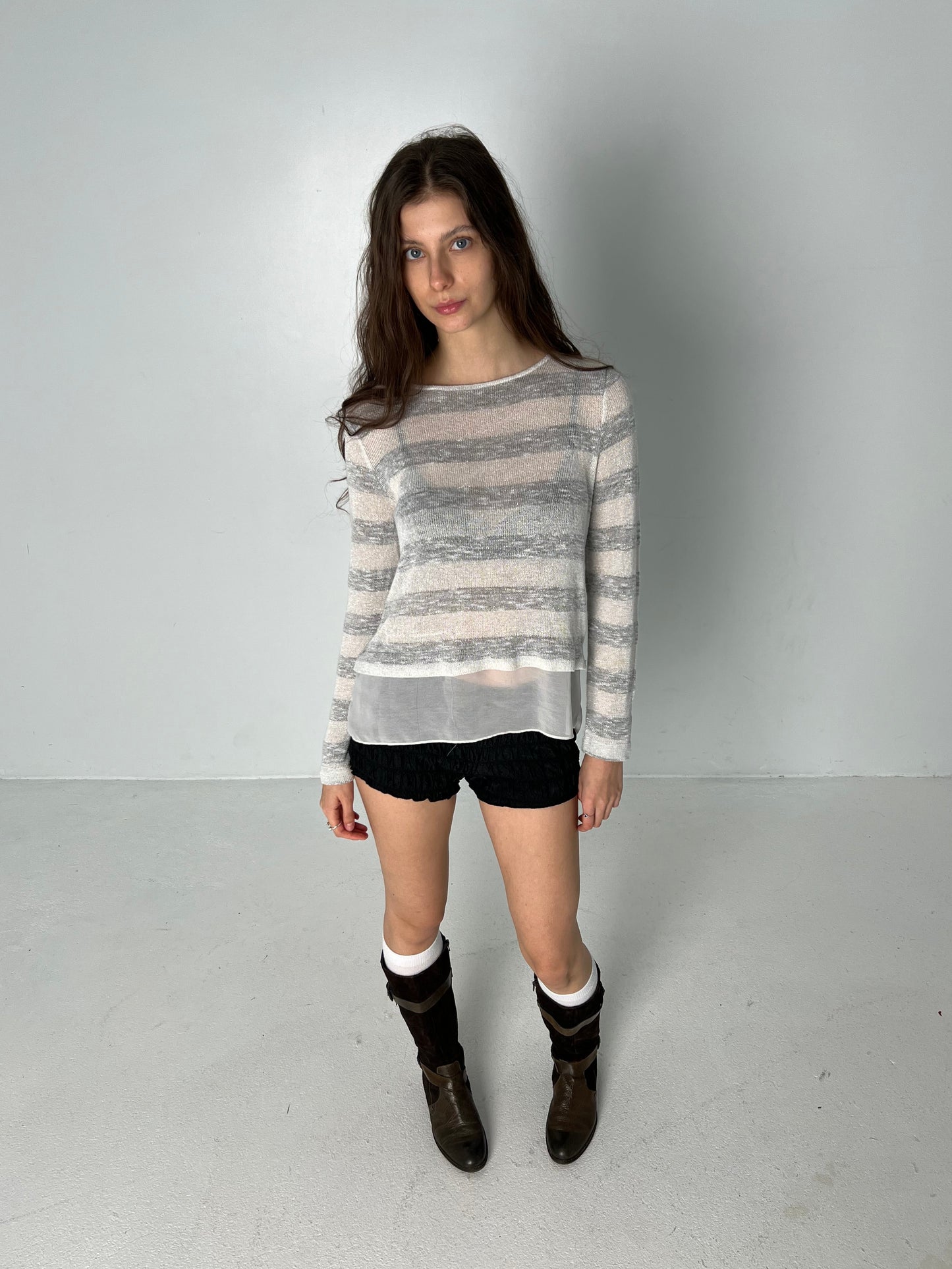 STRIPED SPARKLY LONG SLEEVE TOP