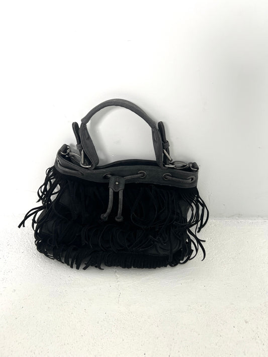 GRAPHITE BAG WITH BLACK FRINGES