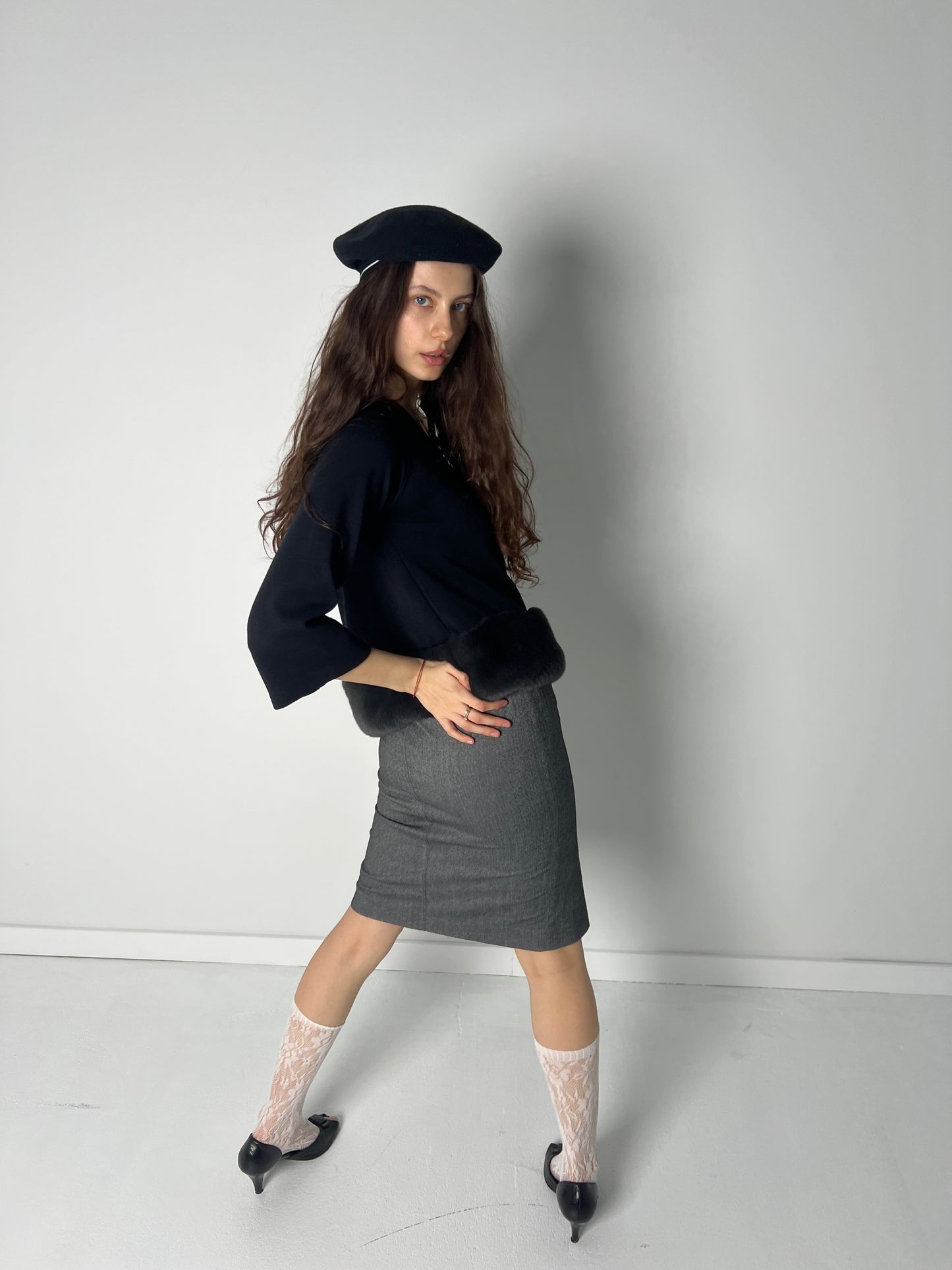 MARELLA GREY BUTTON FRONT MIDI SKIRT