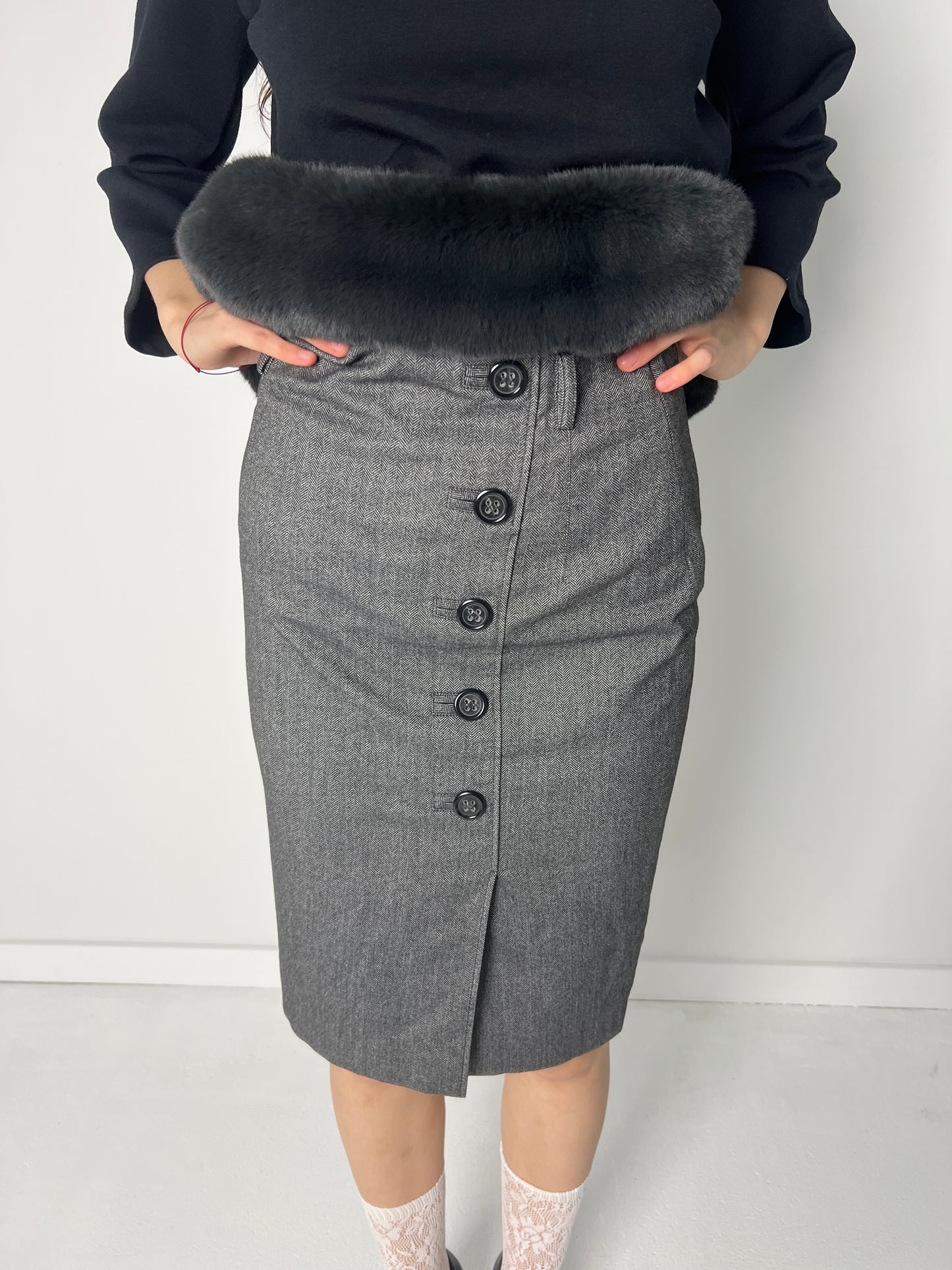 MARELLA GREY BUTTON FRONT MIDI SKIRT