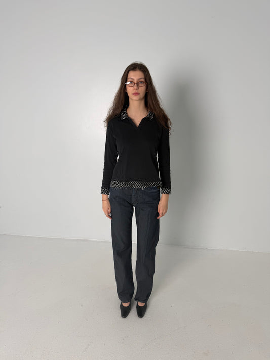 BLACK SHIRT WITH POLKA DOT DETAILS