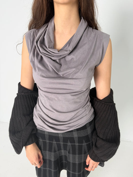 COWL NECK GREY DRAPE TOP
