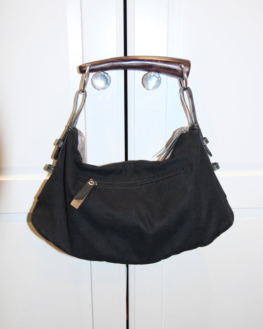 SPARKLY HANDBAG WITH A WOODEN HANDLE