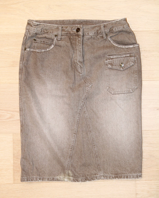 BEIGE DENIM PENCIL SKIRT