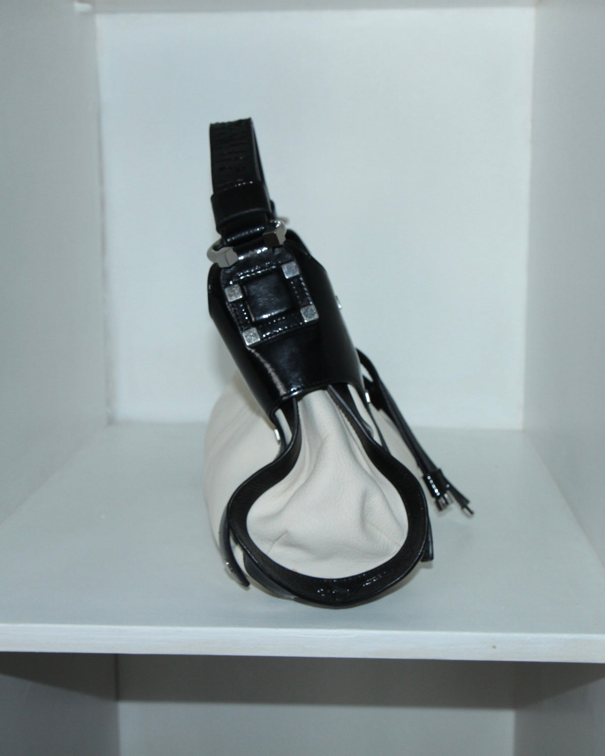 karen miller white black bag