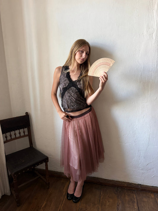 DUSTY ROSE TULLE MIDI SKIRT