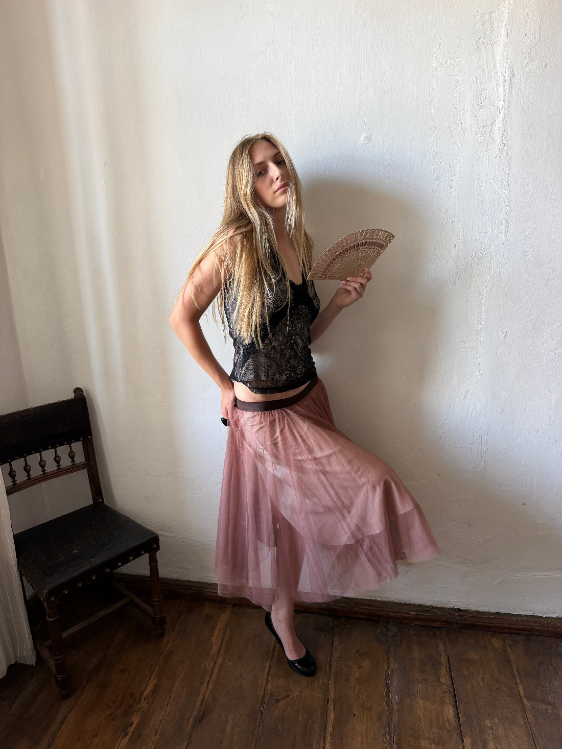 DUSTY ROSE TULLE MIDI SKIRT