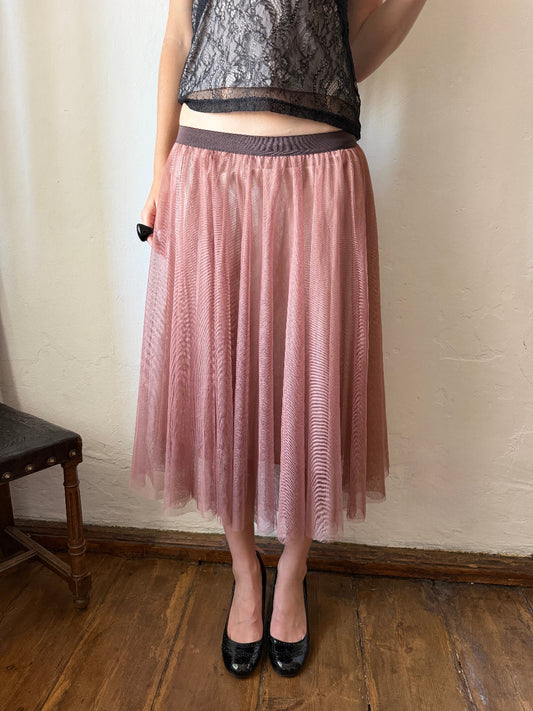 DUSTY ROSE TULLE MIDI SKIRT