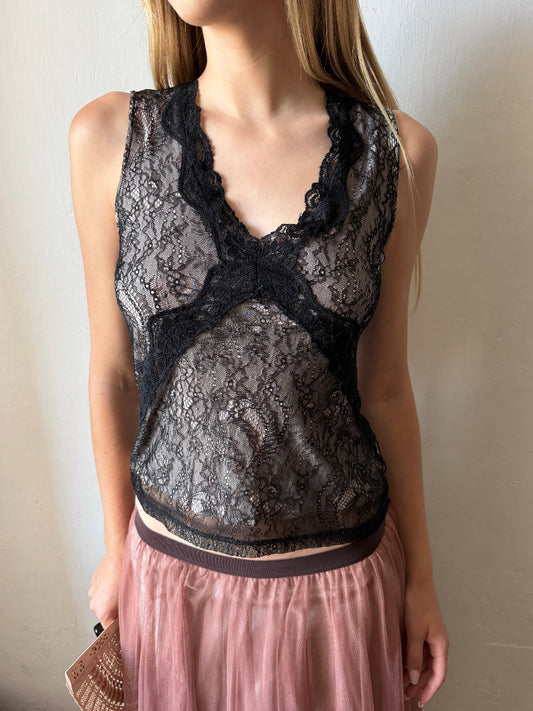 BLACK LACE LAYERED TOP
