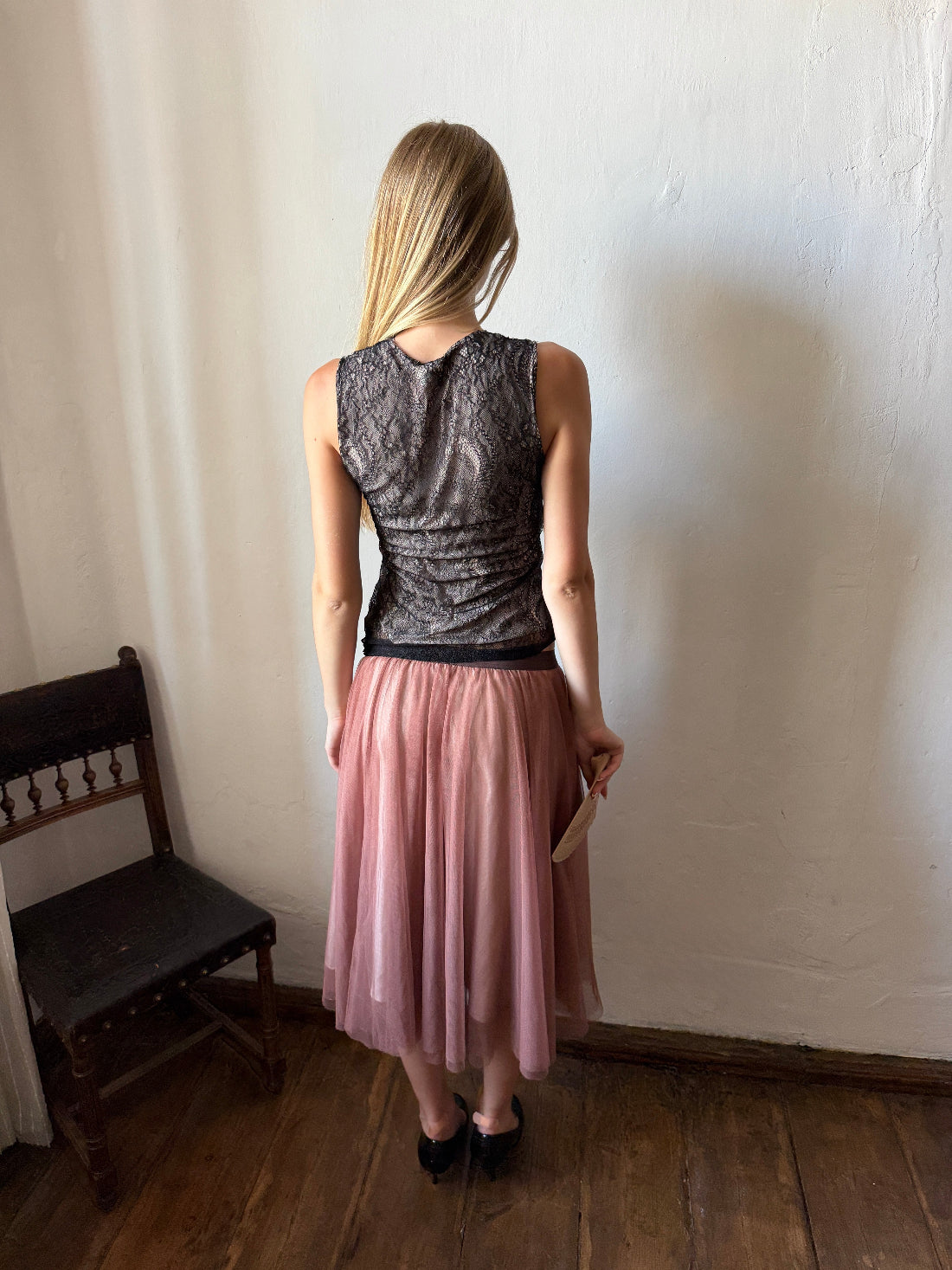 DUSTY ROSE TULLE MIDI SKIRT